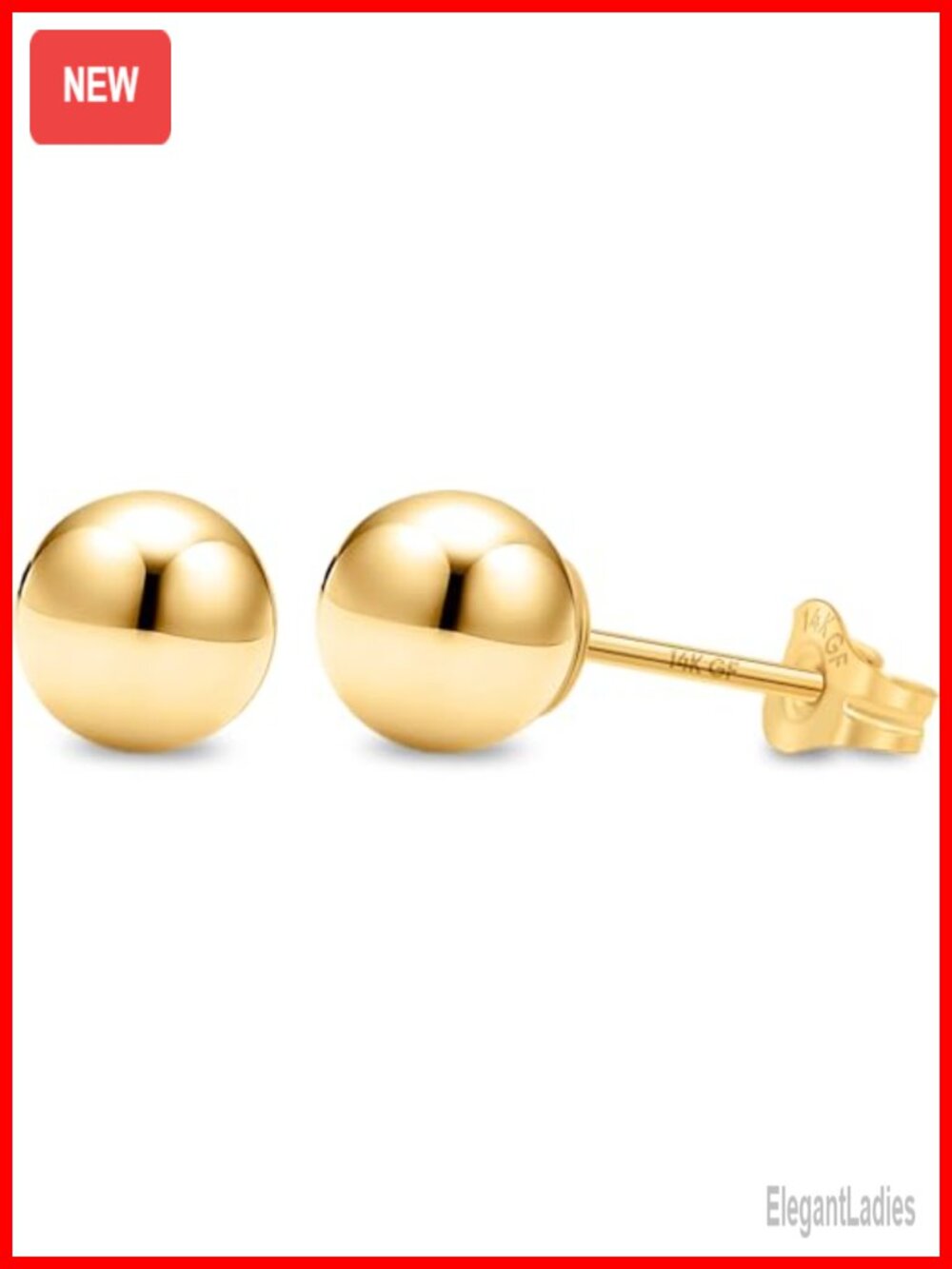 14K Gold Filled Ball Stud Earrings for Women 6mm Round Pushback